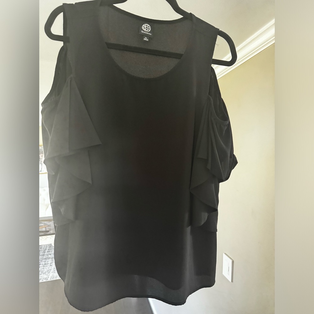 Womens Bobeau Black Cold Shoulder Blouse Size XL